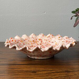 Handmade Studio Art Pottery Ruffled Bowl Signed Robin Mid Century Modern